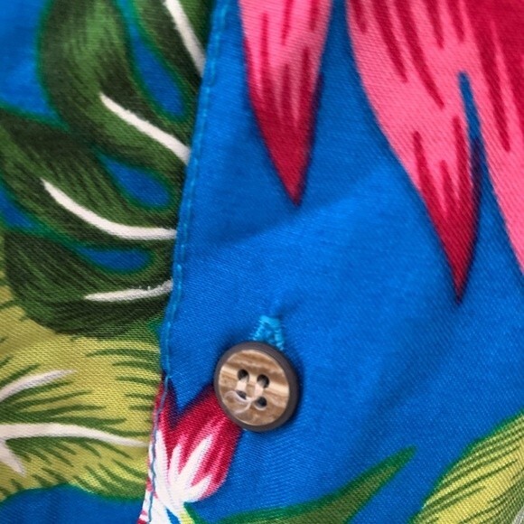 Harshal Caribana NWT Blue Pink Green Tropical Print SS Hawaiian Shirt XL - Picture 8 of 11